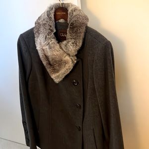 Cole Haan jacket.Jacket is cashmere and wool. The collar is dyed rabbit fur.